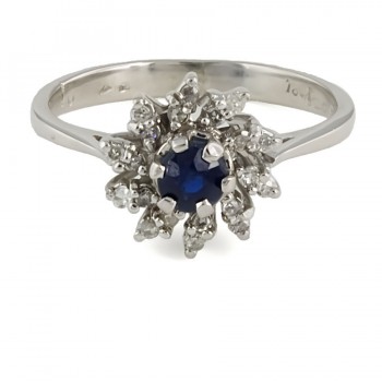 18ct white gold Sapphire/Diamond Cluster Ring size K